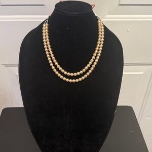 Ann Taylor Loft two-strand pearl necklace with a pink ribbon tie closure NWT